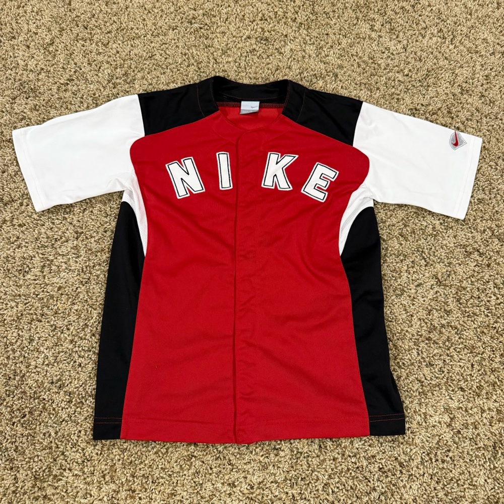 Vintage Y2K Nike Embroidered Spellout Boys Youth Button Up Baseball Jersey Sz.M